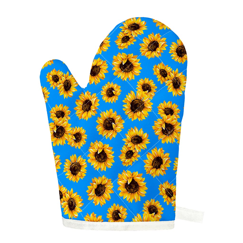 Blue Sunflower Pattern Print Single Oven Mitt