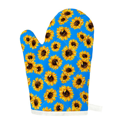 Blue Sunflower Pattern Print Single Oven Mitt