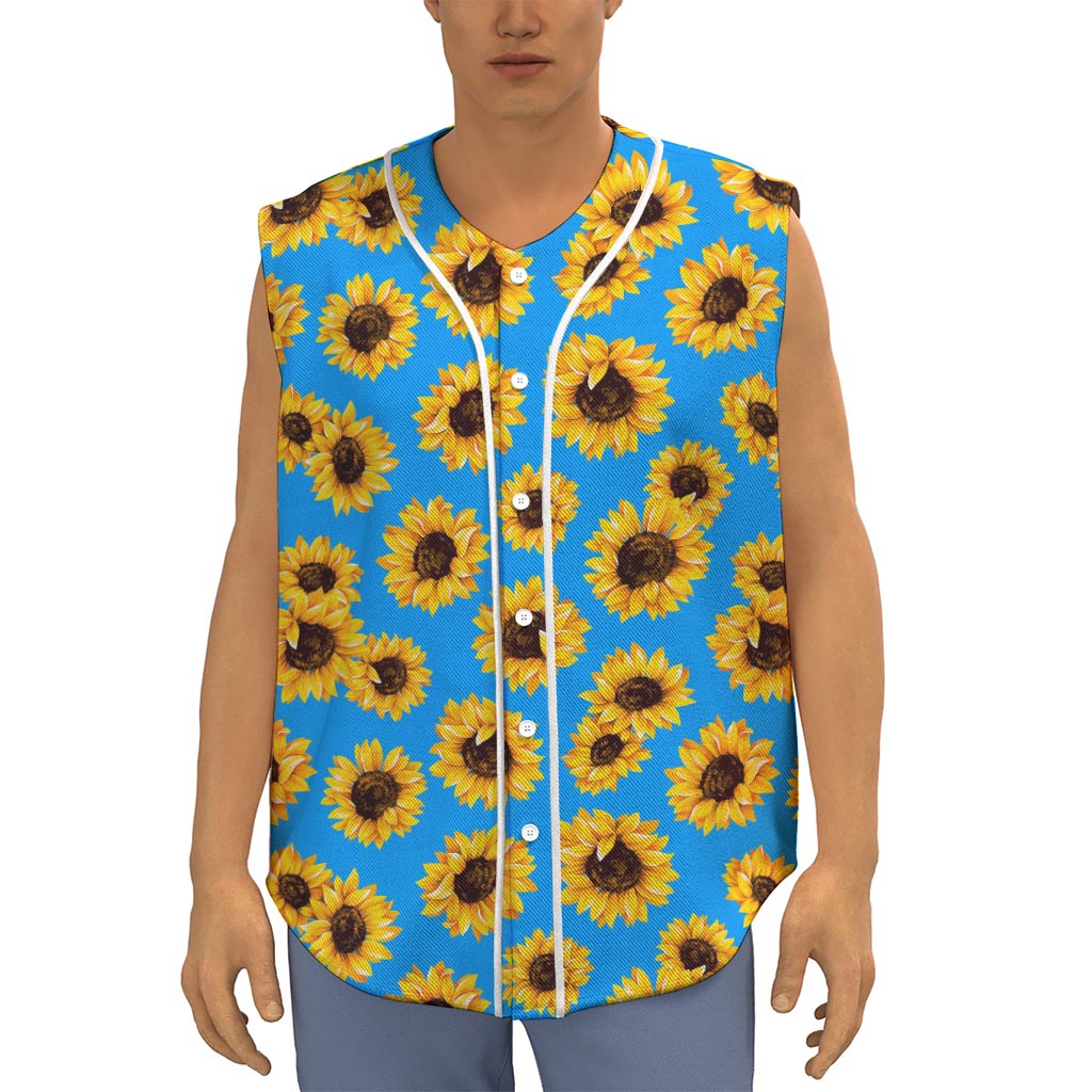Blue Sunflower Pattern Print Sleeveless Baseball Jersey
