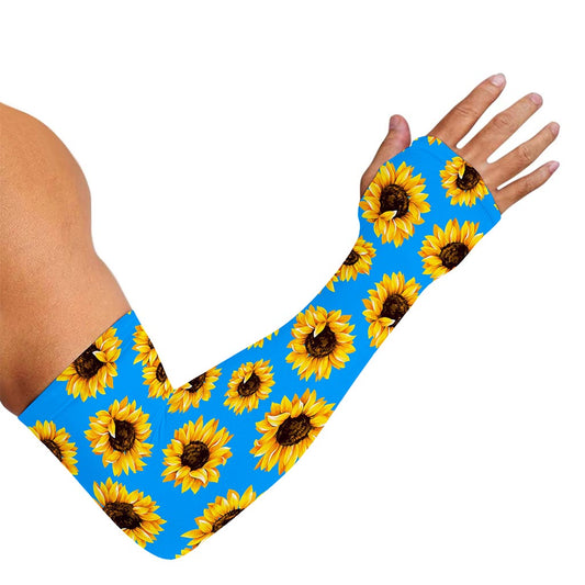 Blue Sunflower Pattern Print Sun Protection Arm Sleeves