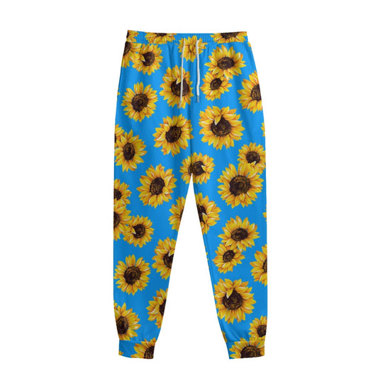 Blue Sunflower Pattern Print Sweatpants
