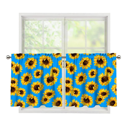 Blue Sunflower Pattern Print Tier Curtains
