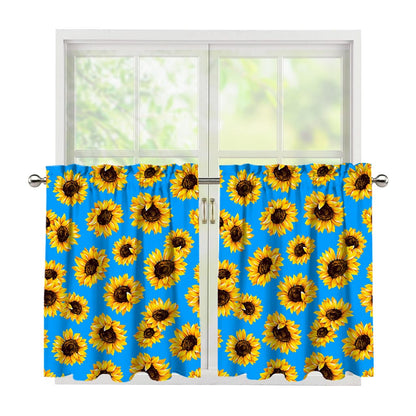 Blue Sunflower Pattern Print Tier Curtains