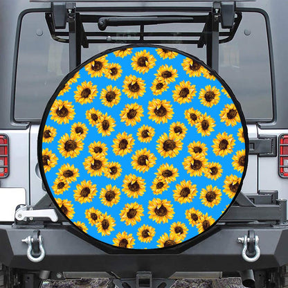 Blue Sunflower Pattern Print Tire Cover