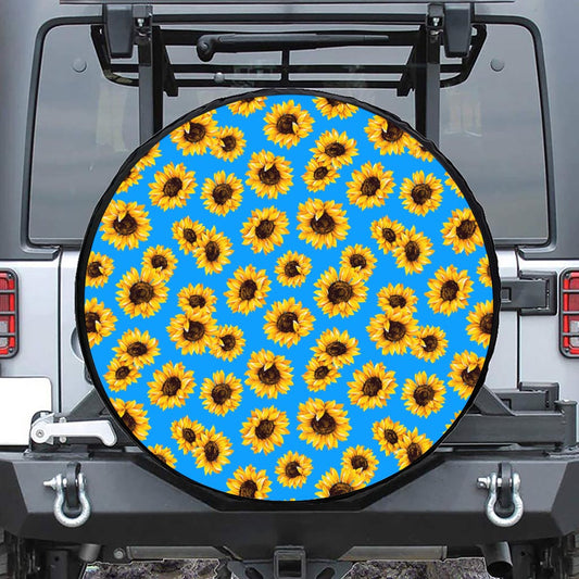 Blue Sunflower Pattern Print Tire Cover
