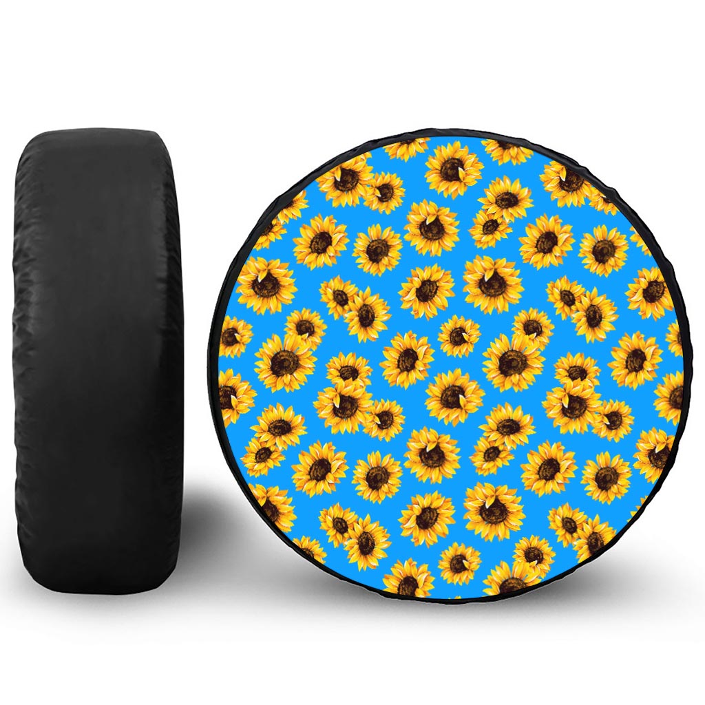 Blue Sunflower Pattern Print Tire Cover
