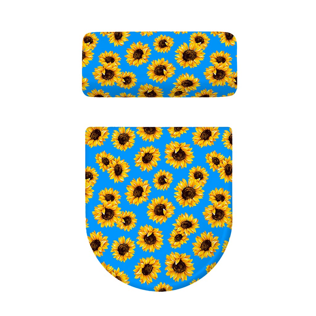 Blue Sunflower Pattern Print Toilet Lid And Tank Cover Set