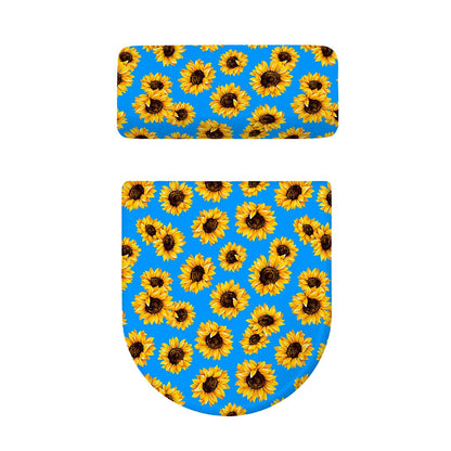 Blue Sunflower Pattern Print Toilet Lid And Tank Cover Set