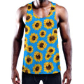Blue Sunflower Pattern Print Men's Workout Tank Top