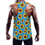 Blue Sunflower Pattern Print Training Tank Top