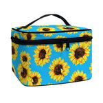 Blue Sunflower Pattern Print Travel Makeup Bag