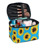 Blue Sunflower Pattern Print Travel Makeup Bag