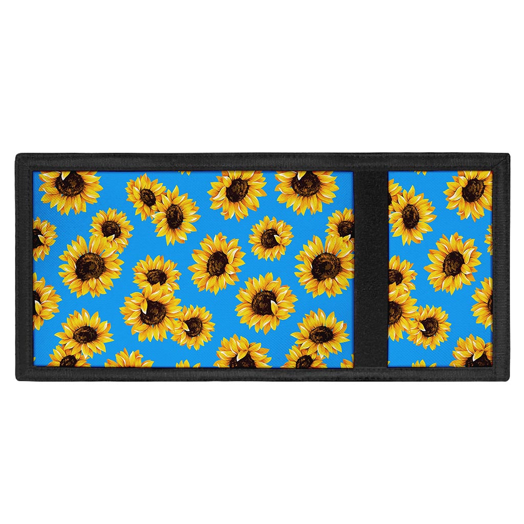Blue Sunflower Pattern Print Trifold Wallet