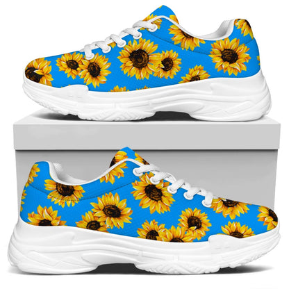 Blue Sunflower Pattern Print White Chunky Shoes