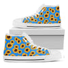 Blue Sunflower Pattern Print White High Top Sneakers