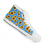 Blue Sunflower Pattern Print White High Top Sneakers