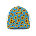 Blue Sunflower Pattern Print White Mesh Trucker Hat