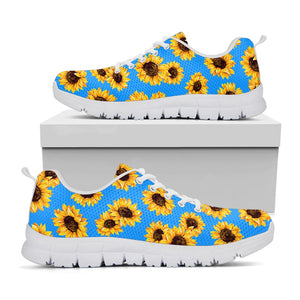 Blue Sunflower Pattern Print White Running Shoes
