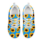 Blue Sunflower Pattern Print White Running Shoes