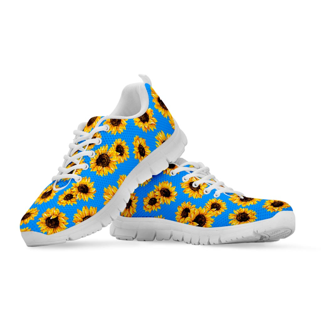 Blue Sunflower Pattern Print White Running Shoes