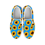 Blue Sunflower Pattern Print White Slip On Sneakers