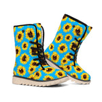 Blue Sunflower Pattern Print Winter Boots