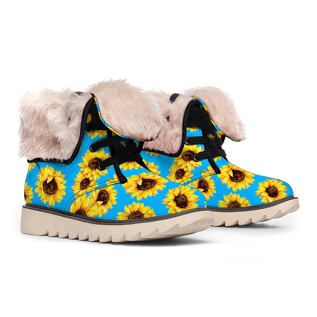 Blue Sunflower Pattern Print Winter Boots