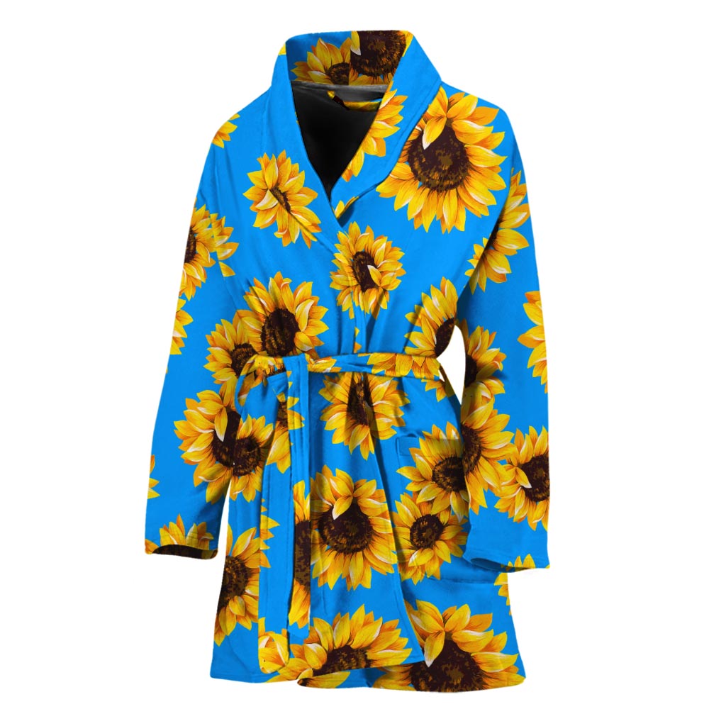 Blue Sunflower Pattern Print Women's Bathrobe