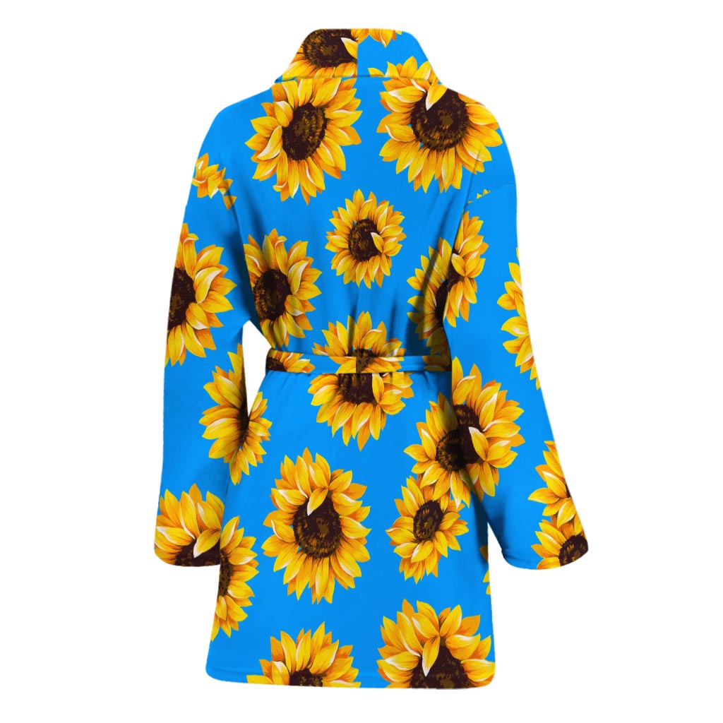 Blue Sunflower Pattern Print Women's Bathrobe
