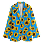 Blue Sunflower Pattern Print Women's Blazer