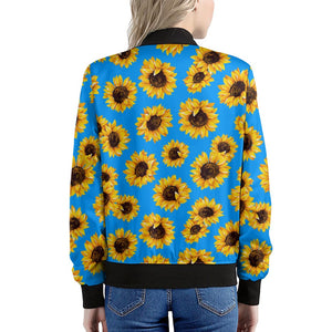 Blue Sunflower Pattern Print Women's Bomber Jacket