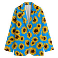 Blue Sunflower Pattern Print Women's Cotton Blazer