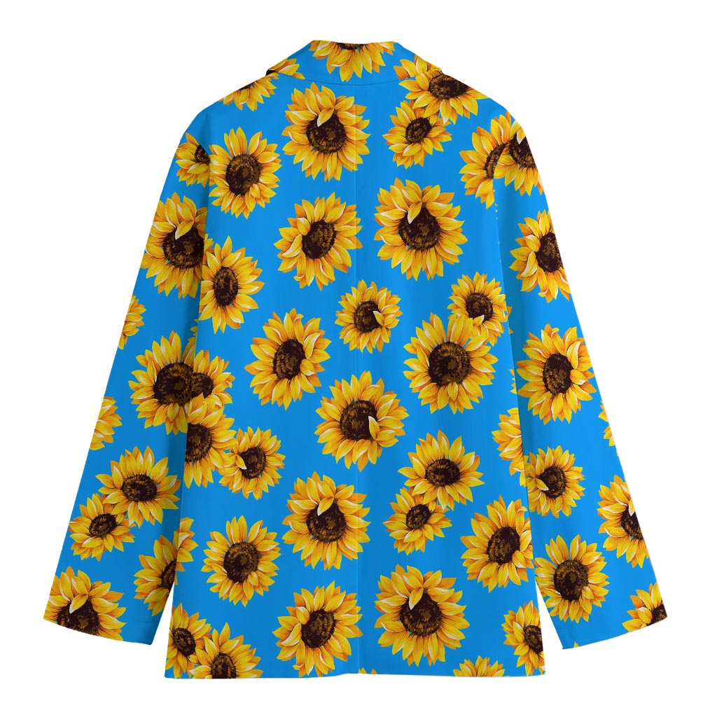 Blue Sunflower Pattern Print Women's Cotton Blazer