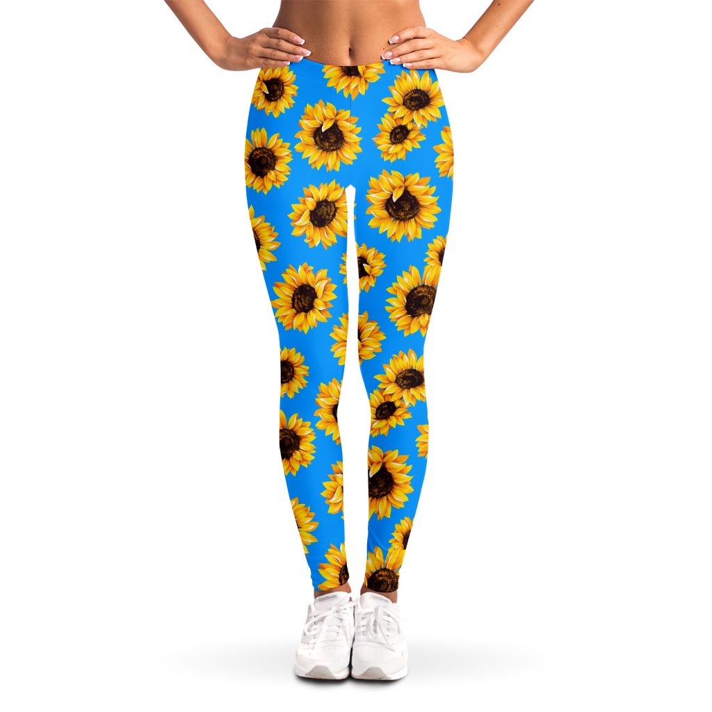 Blue Sunflower Pattern Print Women's Leggings