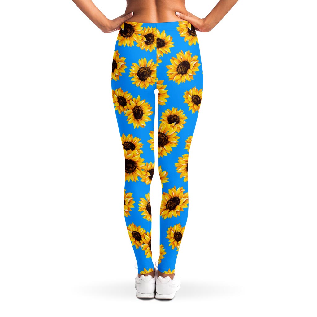 Blue Sunflower Pattern Print Women's Leggings