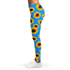 Blue Sunflower Pattern Print Women's Leggings