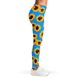 Blue Sunflower Pattern Print Women's Leggings