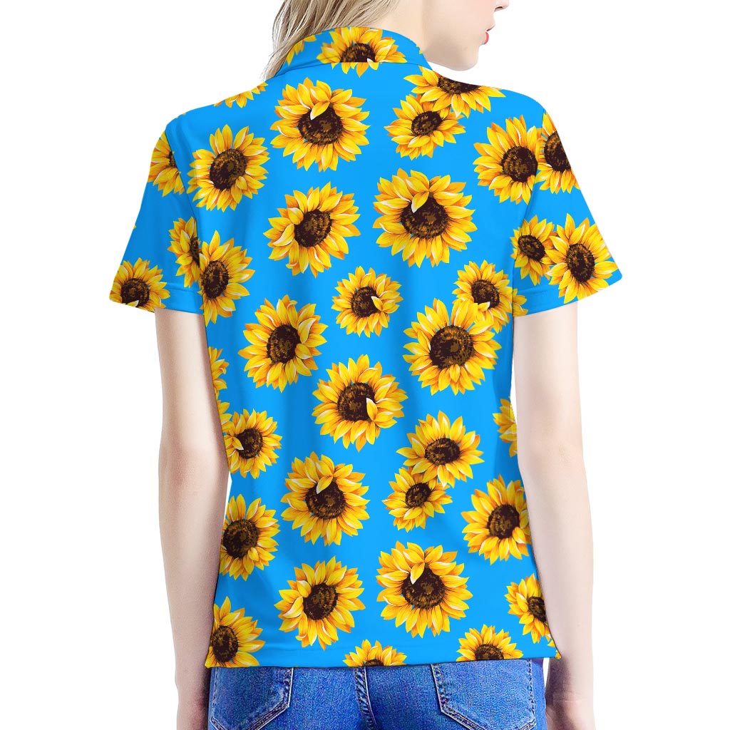 Blue Sunflower Pattern Print Women's Polo Shirt