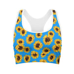 Blue Sunflower Pattern Print Women's Sports Bra
