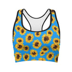 Blue Sunflower Pattern Print Women's Sports Bra
