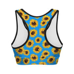 Blue Sunflower Pattern Print Women's Sports Bra