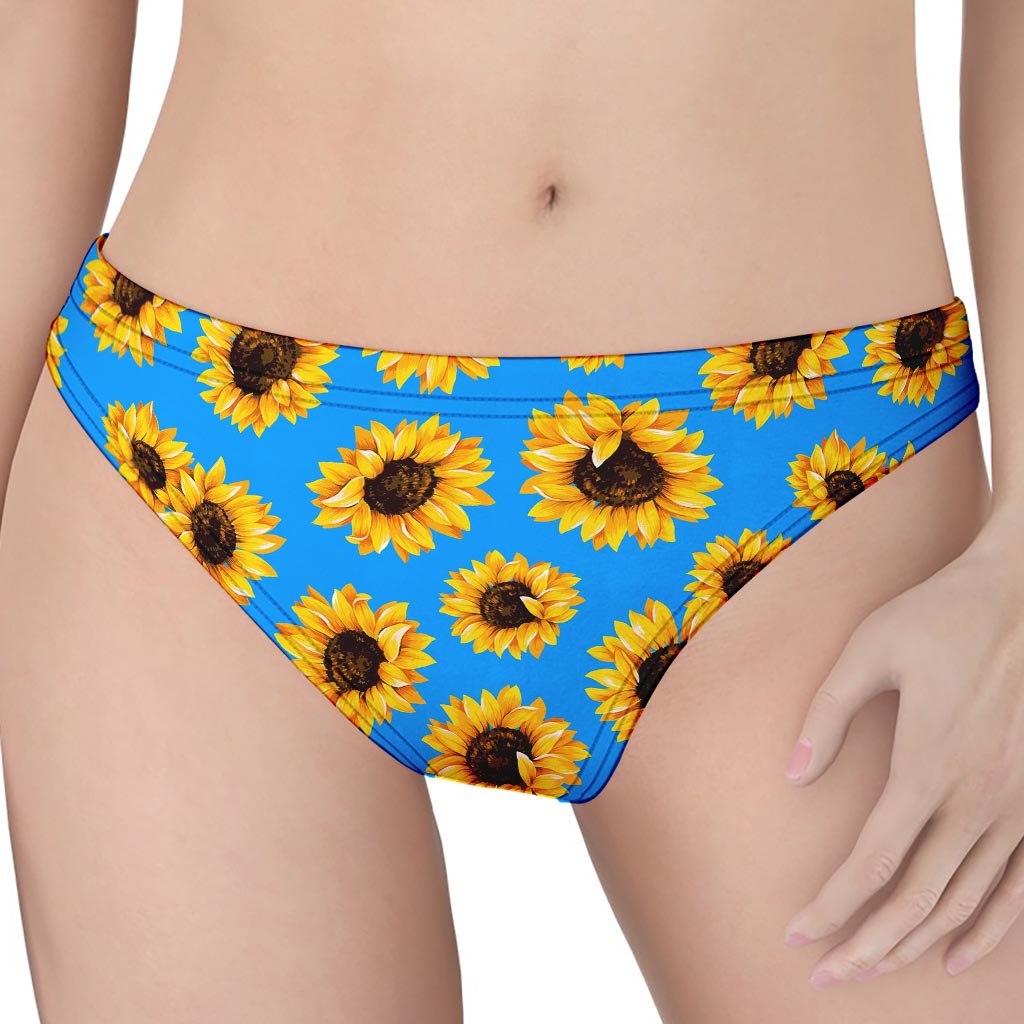 Blue Sunflower Pattern Print Women's Thong