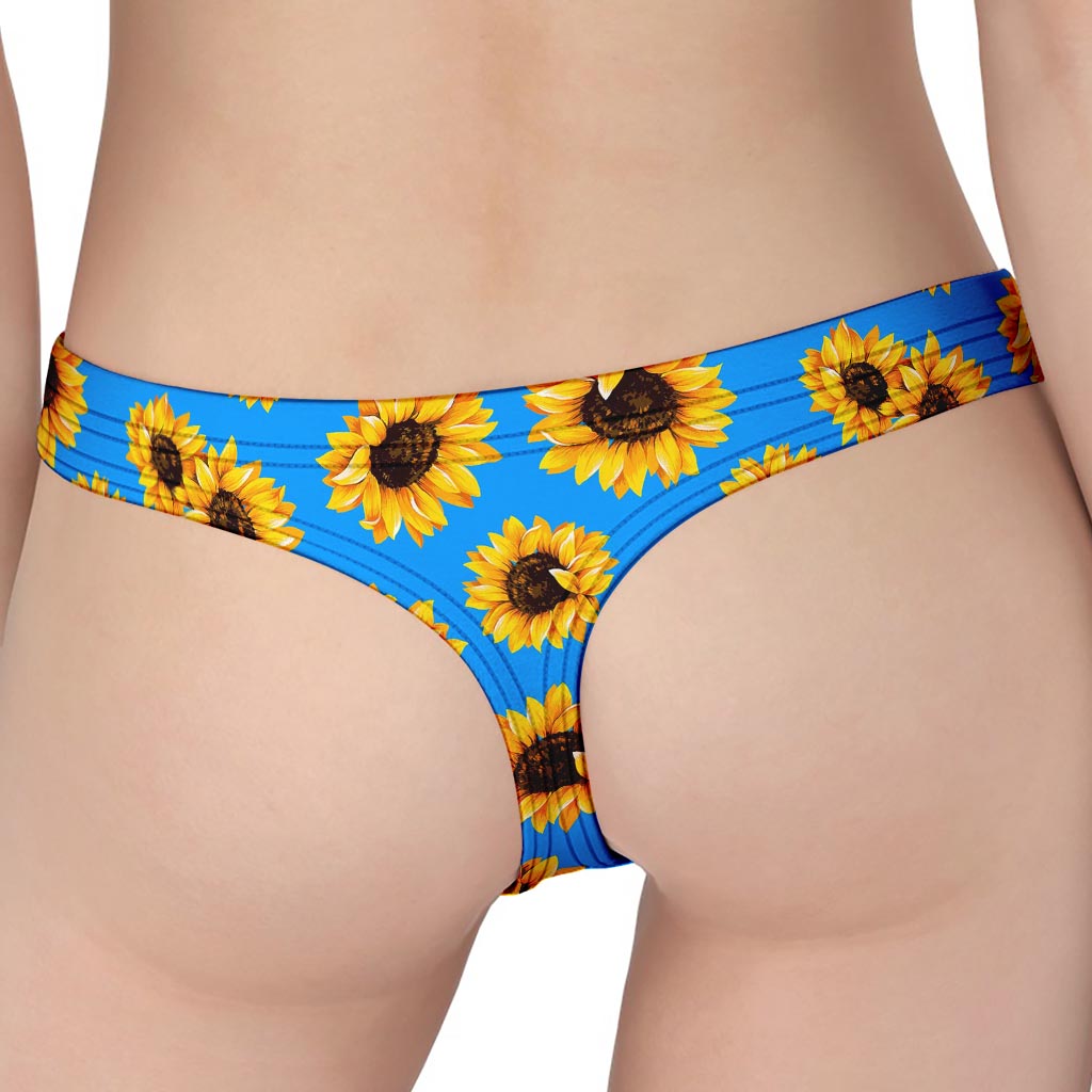 Blue Sunflower Pattern Print Women's Thong