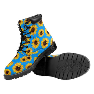 Blue Sunflower Pattern Print Work Boots
