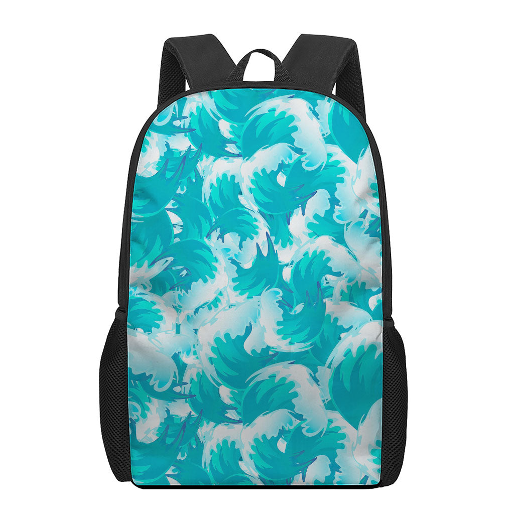Blue Surfing Wave Pattern Print 17 Inch Backpack