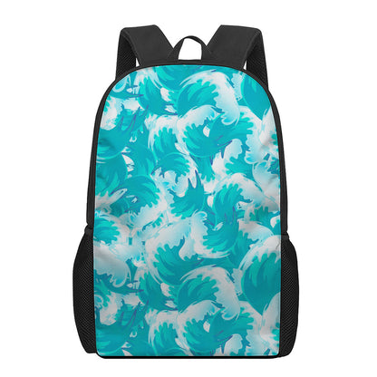 Blue Surfing Wave Pattern Print 17 Inch Backpack