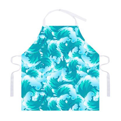 Blue Surfing Wave Pattern Print Adjustable Apron