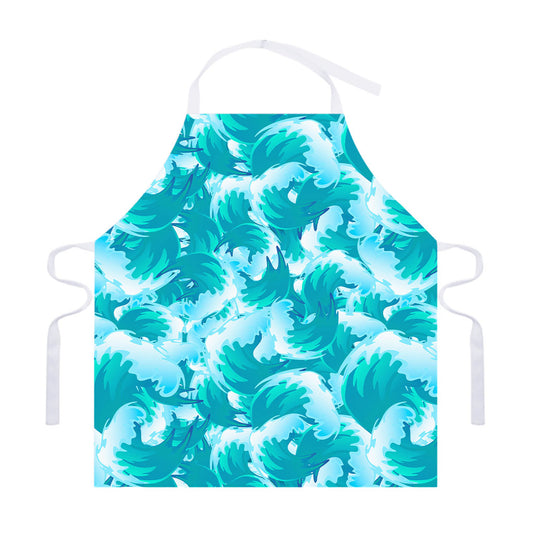 Blue Surfing Wave Pattern Print Adjustable Apron