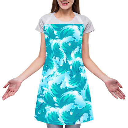 Blue Surfing Wave Pattern Print Adjustable Apron