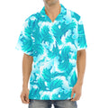 Blue Surfing Wave Pattern Print Aloha Shirt